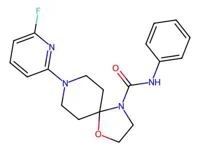 8-(6-fluoro-2-pyridinyl)-N-phenyl-1-oxa-4,8-diazaspiro[4.5]decane-4-carboxamide structure