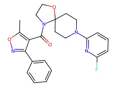 [8-(6-fluoro-2-pyridinyl)-1-oxa-4,8-diazaspiro[4.5]dec-4-yl](5-methyl-3-phenyl-4-isoxazolyl)methanone structure