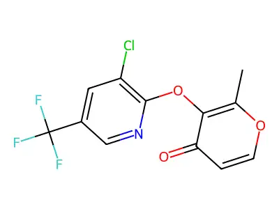 3-{[3-chloro-5-(trifluoromethyl)-2-pyridinyl]oxy}-2-methyl-4H-pyran-4-one structure