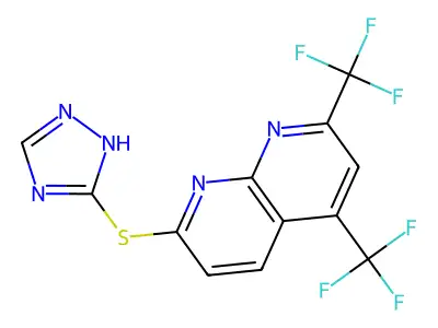 7-(1H-1,2,4-triazol-3-ylsulfanyl)-2,4-bis(trifluoromethyl)[1,8]naphthyridine structure