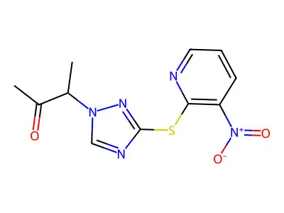3-{3-[(3-nitro-2-pyridinyl)sulfanyl]-1H-1,2,4-triazol-1-yl}-2-butanone structure
