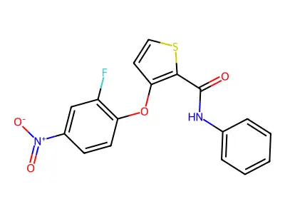 3-(2-fluoro-4-nitrophenoxy)-N-phenylthiophene-2-carboxamide structure