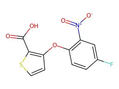 3-(4-Fluoro-2-nitrophenoxy)-2-thiophenecarboxylic acid structure