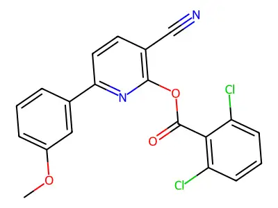 2,6-Dichlorobenzoic acid [3-cyano-6-(3-methoxyphenyl)-2-pyridinyl] ester structure