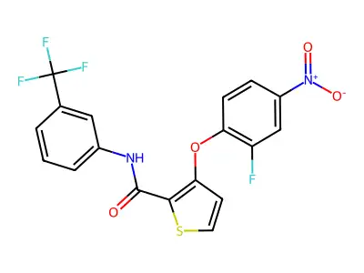 3-(2-fluoro-4-nitrophenoxy)-N-[3-(trifluoromethyl)phenyl]thiophene-2-carboxamide structure