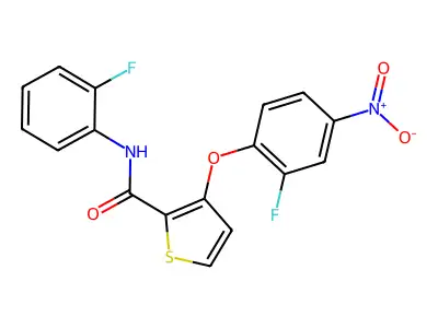 3-(2-fluoro-4-nitrophenoxy)-N-(2-fluorophenyl)-2-thiophenecarboxamide structure
