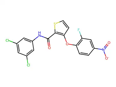 N-(3,5-dichlorophenyl)-3-(2-fluoro-4-nitrophenoxy)thiophene-2-carboxamide structure