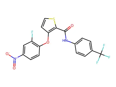 3-(2-fluoro-4-nitrophenoxy)-N-[4-(trifluoromethyl)phenyl]thiophene-2-carboxamide structure