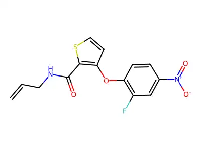 N-allyl-3-(2-fluoro-4-nitrophenoxy)-2-thiophenecarboxamide structure
