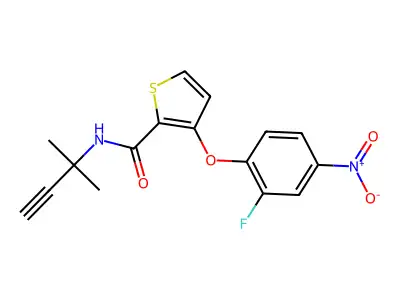 3-(2-fluoro-4-nitrophenoxy)-N-(2-methylbut-3-yn-2-yl)thiophene-2-carboxamide structure