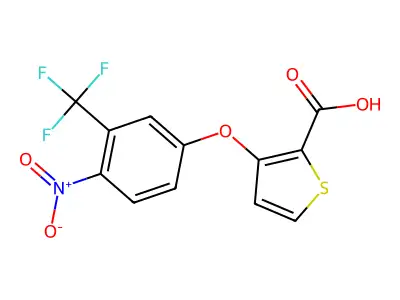 3-[4-Nitro-3-(trifluoromethyl)phenoxy]-2-thiophenecarboxylic acid structure