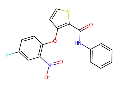 3-(4-fluoro-2-nitrophenoxy)-N-phenylthiophene-2-carboxamide structure