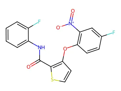3-(4-fluoro-2-nitrophenoxy)-N-(2-fluorophenyl)thiophene-2-carboxamide structure