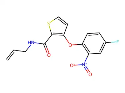 N-allyl-3-(4-fluoro-2-nitrophenoxy)-2-thiophenecarboxamide structure
