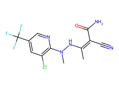 (2Z)-3-{2-[3-chloro-5-(trifluoromethyl)pyridin-2-yl]-2-methylhydrazin-1-yl}-2-cyanobut-2-enamide structure