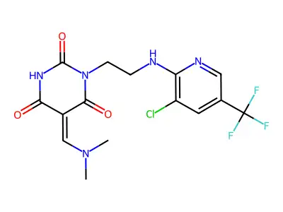 1-(2-{[3-chloro-5-(trifluoromethyl)-2-pyridinyl]amino}ethyl)-5-[(dimethylamino)methylene]-2,4,6(1H,3H,5H)-pyrimidinetrione structure