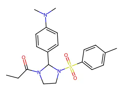 1-{2-[4-(dimethylamino)phenyl]-3-[(4-methylphenyl)sulfonyl]imidazolidin-1-yl}propan-1-one structure