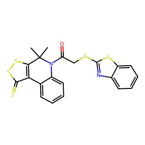5-[(1,3-benzothiazol-2-ylthio)acetyl]-4,4-dimethyl-4,5-dihydro-1H-[1,2]dithiolo[3,4-c]quinoline-1-thione structure