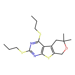 6,6-dimethyl-2,4-bis(propylsulfanyl)-5,8-dihydro-6H-pyrano[4',3':4,5]thieno[2,3-d]pyrimidine structure