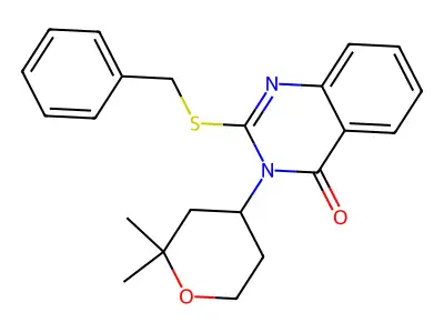 2-Benzylsulfanyl-3-(2,2-dimethyloxan-4-yl)quinazolin-4-one structure