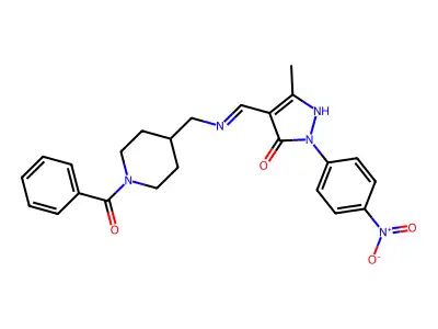 (4E)-4-[[(1-benzoylpiperidin-4-yl)methylamino]methylidene]-5-methyl-2-(4-nitrophenyl)pyrazol-3-one structure