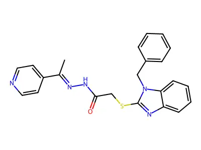 2-(1-benzylbenzimidazol-2-yl)sulfanyl-N-[(Z)-1-pyridin-4-ylethylideneamino]acetamide structure