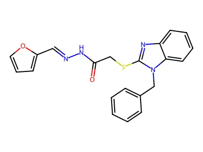2-(1-benzylbenzimidazol-2-yl)sulfanyl-N-[(E)-furan-2-ylmethylideneamino]acetamide structure