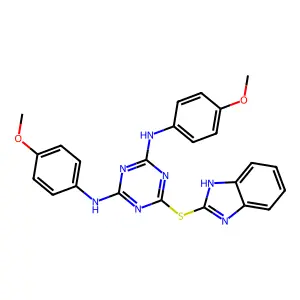 6-(1H-benzimidazol-2-ylsulfanyl)-N,N'-bis(4-methoxyphenyl)-1,3,5-triazine-2,4-diamine structure