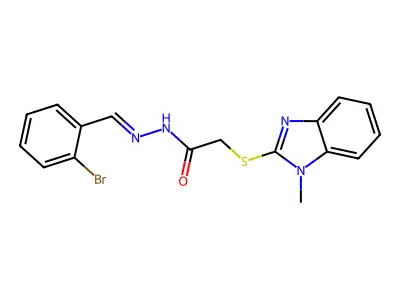 N-[(E)-(2-bromophenyl)methylideneamino]-2-(1-methylbenzimidazol-2-yl)sulfanylacetamide structure