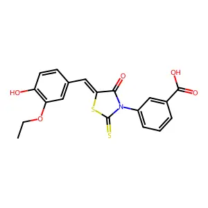3-[(5Z)-5-(3-ethoxy-4-hydroxybenzylidene)-4-oxo-2-thioxo-1,3-thiazolidin-3-yl]benzoic acid structure
