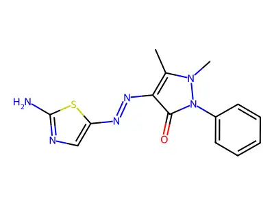 4-[N'-(2-Imino-2H-thiazol-5-ylidene)-hydrazino]-1,5-dimethyl-2-phenyl-1,2-dihydro-pyrazol-3-one structure