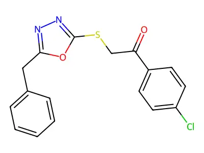 2-[(5-Benzyl-1,3,4-oxadiazol-2-yl)sulfanyl]-1-(4-chlorophenyl)ethanone structure