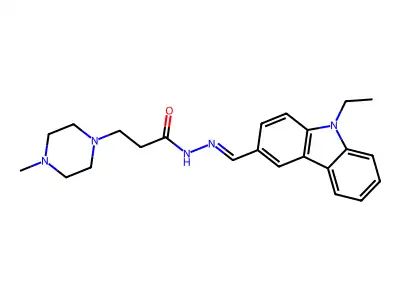 N-[(9-ethylcarbazol-3-yl)methylideneamino]-3-(4-methylpiperazin-1-yl)propanamide structure