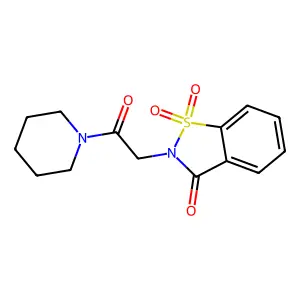 2-(2-oxo-2-(piperidin-1-yl)ethyl)benzo[d]isothiazol-3(2H)-one 1,1-dioxide structure