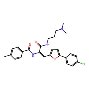 N-[(Z)-1-[5-(4-chlorophenyl)furan-2-yl]-3-[3-(dimethylamino)propylamino]-3-oxoprop-1-en-2-yl]-4-methylbenzamide structure
