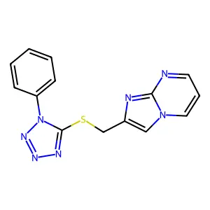 2-[[(1-Phenyl-5-tetrazolyl)thio]methyl]imidazo[1,2-a]pyrimidine structure
