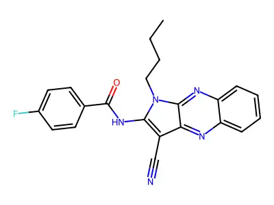 N-(1-butyl-3-cyanopyrrolo[3,2-b]quinoxalin-2-yl)-4-fluorobenzamide structure