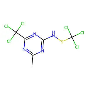 4-methyl-6-(trichloromethyl)-N-(trichloromethylsulfanyl)-1,3,5-triazin-2-amine structure