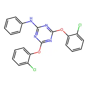 4,6-bis(2-chlorophenoxy)-N-phenyl-1,3,5-triazin-2-amine structure