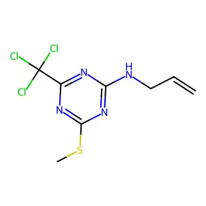 4-methylsulfanyl-N-prop-2-enyl-6-(trichloromethyl)-1,3,5-triazin-2-amine structure
