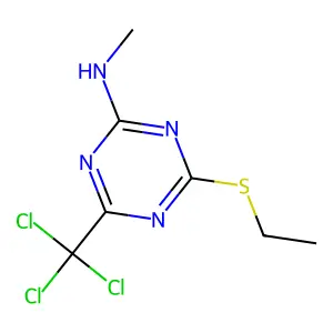 4-ethylsulfanyl-N-methyl-6-(trichloromethyl)-1,3,5-triazin-2-amine structure