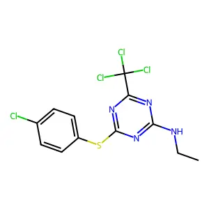 4-(4-chlorophenyl)sulfanyl-N-ethyl-6-(trichloromethyl)-1,3,5-triazin-2-amine structure