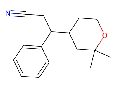 3-(2,2-Dimethyloxan-4-yl)-3-phenylpropanenitrile structure