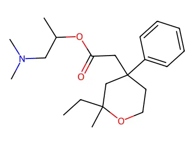 1-(Dimethylamino)propan-2-yl 2-(2-ethyl-2-methyl-4-phenyloxan-4-yl)acetate structure