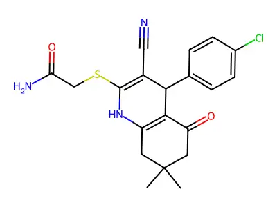 2-[[4-(4-chlorophenyl)-3-cyano-7,7-dimethyl-5-oxo-1,4,6,8-tetrahydroquinolin-2-yl]sulfanyl]acetamide structure