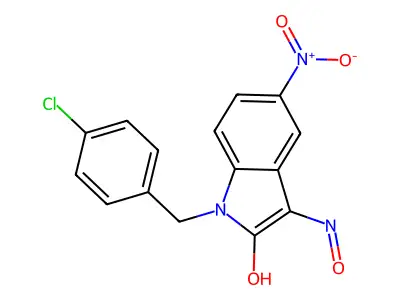 1-(4-chlorobenzyl)-5-nitro-1H-indole-2,3-dione 3-oxime structure