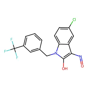 5-chloro-1-[3-(trifluoromethyl)benzyl]-1H-indole-2,3-dione 3-oxime structure
