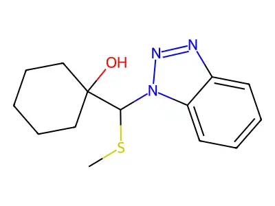 1-[1H-1,2,3-benzotriazol-1-yl(methylsulfanyl)methyl]cyclohexan-1-ol structure
