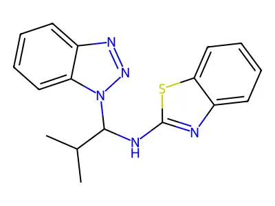 N-[1-(1H-1,2,3-Benzotriazol-1-yl)-2-methylpropyl]-1,3-benzothiazol-2-amine structure