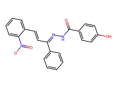 4-hydroxy-N-[(Z)-[(E)-3-(2-nitrophenyl)-1-phenylprop-2-enylidene]amino]benzamide structure
